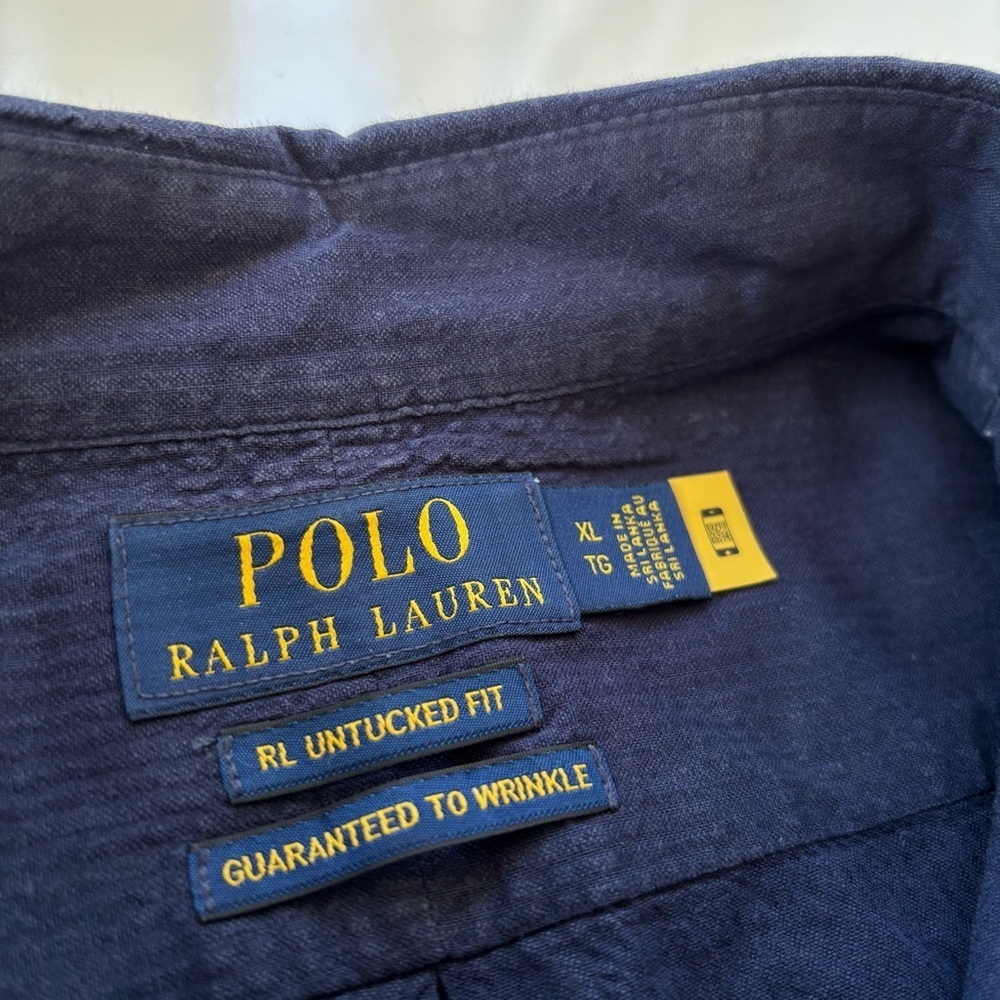 Polo Ralph Lauren Men's Navy Blue RL Prepster Classic Fit Seersucker Shirt LARGE - Picture 8 of 12
